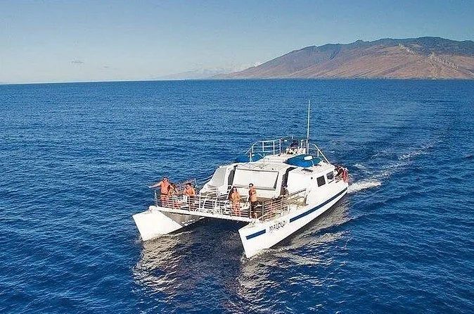 The Malolo catamaran cruising along the Maui coast